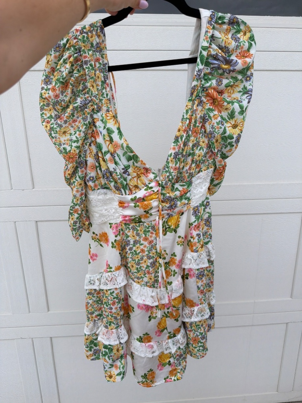 For Love & Lemons Floral Lace Tiered Mini Dress – Size M - Picture 2 of 3